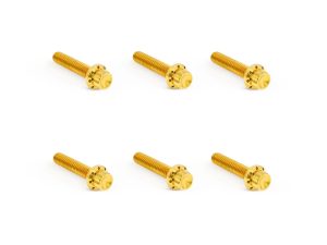 Gold motorcycle axle bolts for Revelry Motorcycles parts and accessories.