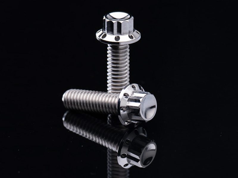 Titanium 12-Point Transmission Side Cover Bolt Kit - Polished. Fits Touring 2007-2023 High-quality stainless steel bolts for motorcycle repair and customization.