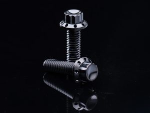 High-quality black motorcycle bolts for Revelry Motorcycles, durable and sleek design.