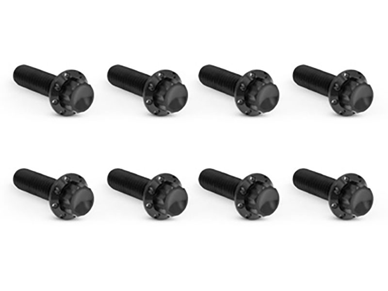 Titanium 12-Point Transmission Trap Door Cover Bolt Kit - Black. Fits Touring 2017up & Softail 2018up Black motorcycle axle sliders set for Revelry Motorcycles, durable and high-performance.