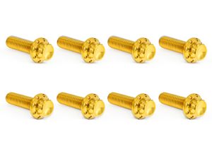 Gold motorcycle bolts for customisation and repair. High-quality hardware for Revelry Motorcycles in Australia.
