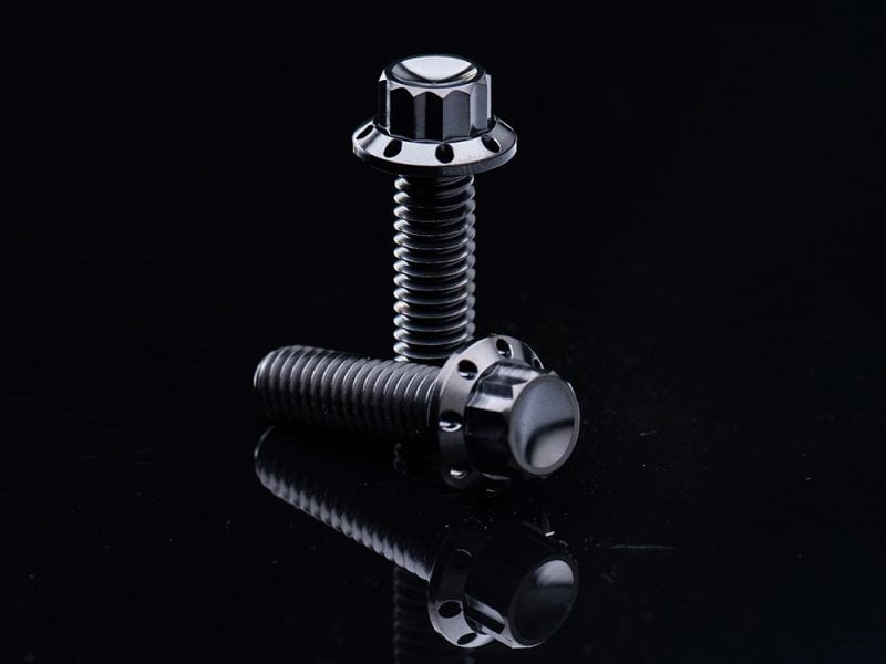 High-quality black motorcycle bolts for Revelry Motorcycles, durable and premium fasteners for custom bikes.