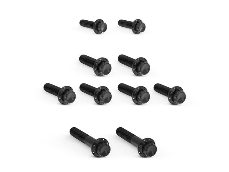 Titanium 12-Point Transmission Side Cover Bolt Kit - Black. Fits Touring 2007-2016 Black motorcycle bolts for Revelry Motorcycles, durable and high-quality hardware for custom builds and repairs.