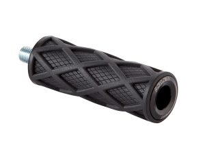 Flat black motorcycle grip with textured rubber design for Revelry Motorcycles, designed for enhanced control.