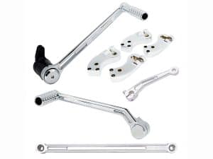 High-performance motorcycle footpegs and gear shift lever for Revelry Motorcycles enthusiasts.
