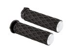 Rubber motorcycle handlebar grips with textured grip surface.