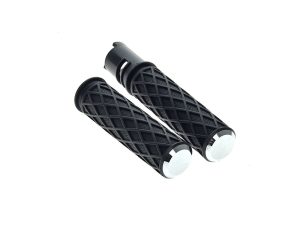 Black motorcycle handlebar grips for Revelry Motorcycles, durable and comfortable.