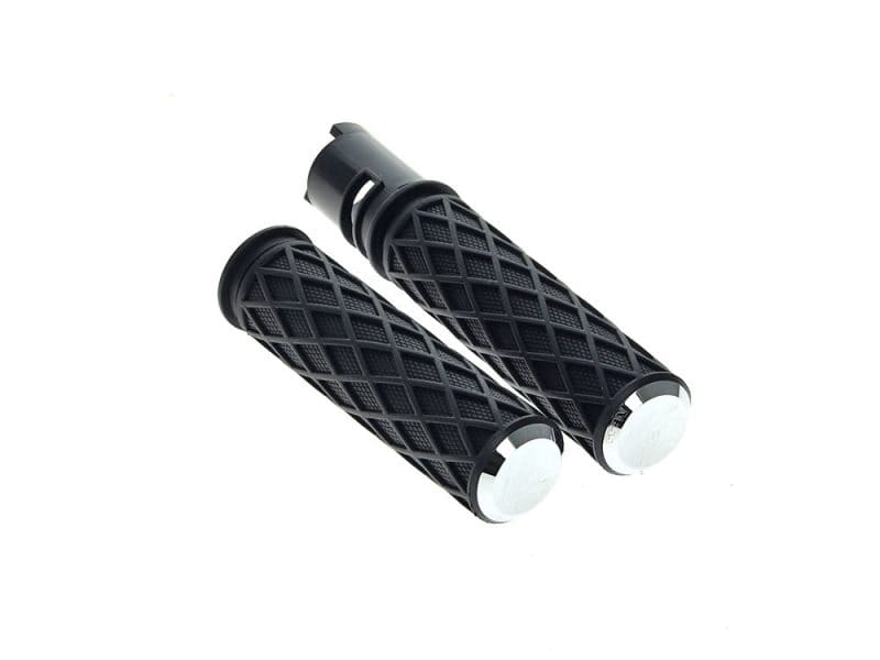 Diamond Handgrips - Chrome. Fits CVO Touring 2023up Black motorcycle handlebar grips for Revelry Motorcycles, durable and comfortable.