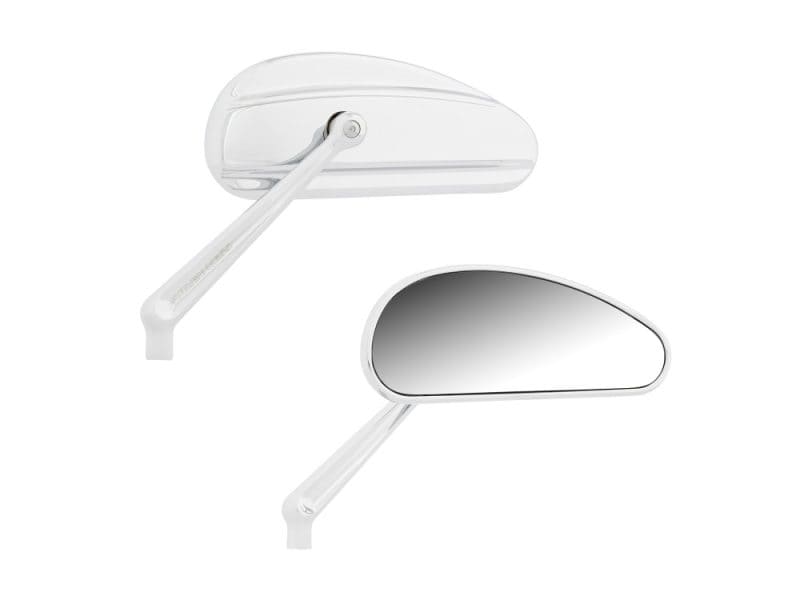 Bright white motorcycle mirror for Revelry Motorcycles, stylish and durable accessory.