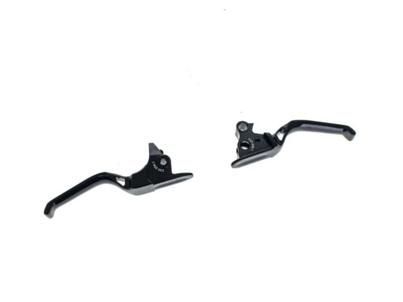 Black motorcycle brake and clutch levers for Revelry Motorcycles.