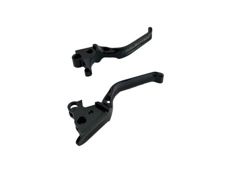 Lightweight black motorcycle brake and clutch levers for Revelry Motorcycles.