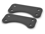 Two black motorcycle brake pads with four mounting holes each for Revelry Motorcycles.