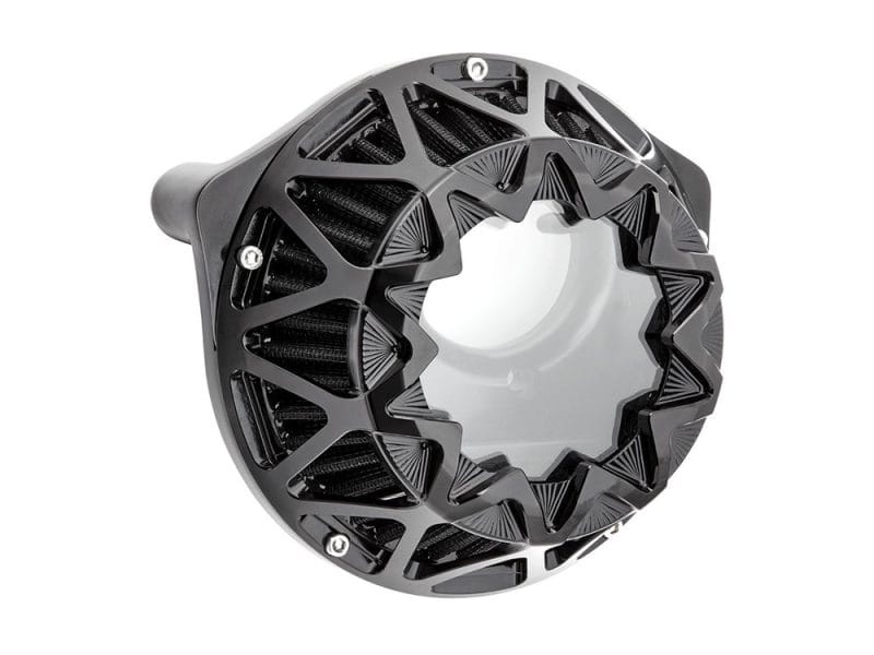 High-performance motorcycle accessory, black ventilated clutch cover for Revelry Motorcycles.