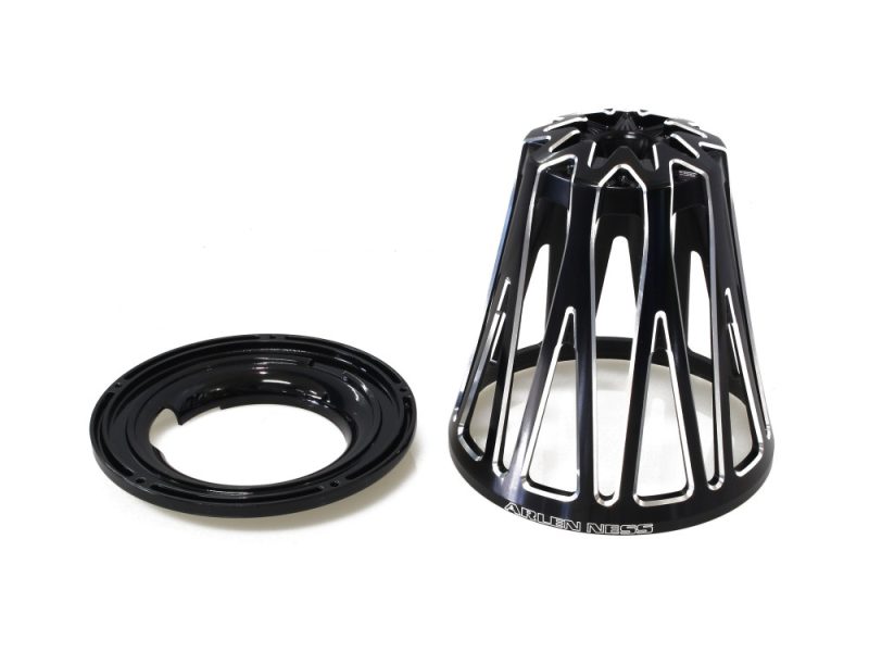Lightweight motorcycle clutch cover guard, black anodised, durable aluminium for Revelry Motorcycles.