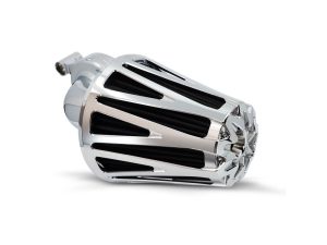 High-performance motorcycle exhaust system for Revelry Motorcycles, sleek chrome finish.