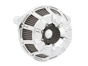 High-performance motorcycle air filter with chrome finish for Revelry Motorcycles.