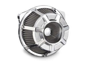 High-performance motorcycle air filter for Revelry Motorcycles, durable and sleek chrome finish.
