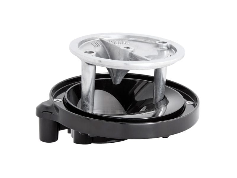 Heavy-duty motorcycle fuel tank cap lock mechanism for Revelry Motorcycles.