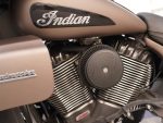 V-twin motorcycle engine with Indian branding, highlighting motorcycle engine features and design.