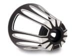 Aluminium motorcycle wheel hub with black accents, designed for high-performance bikes at Revelry Cycles.