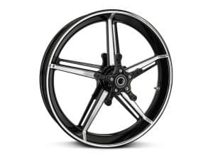 High-performance motorcycle wheel from Revelry Motorcycles, perfect for custom builds.