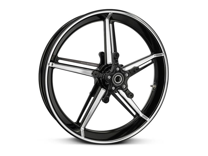 High-performance motorcycle wheel from Revelry Motorcycles, perfect for custom builds.