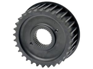 Black motorcycle sprocket for Revelry Motorcycles, high-performance drive component.