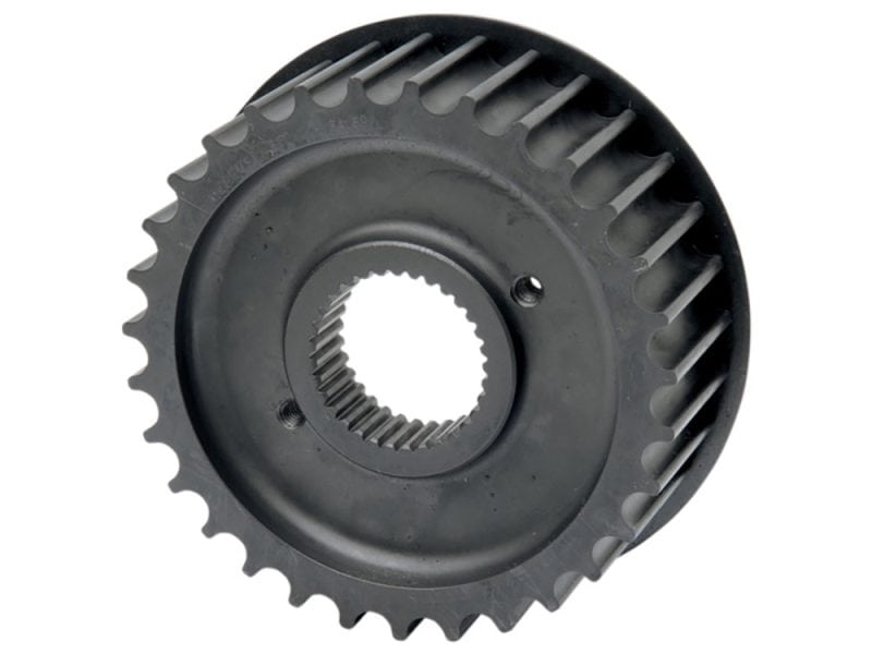 Black motorcycle sprocket for Revelry Motorcycles, high-performance drive component.