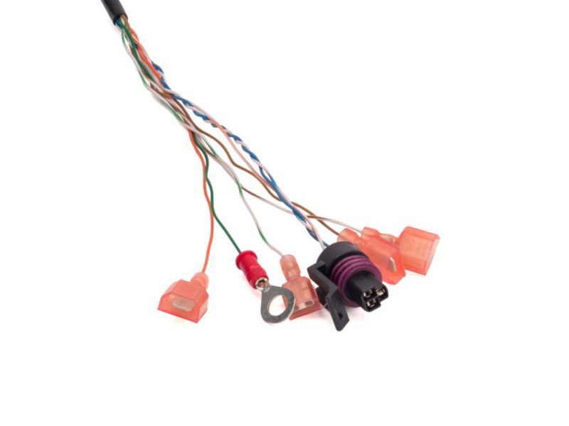 Colourful motorcycle wiring harness with electrical connectors for Revelry Motorcycles Australia.