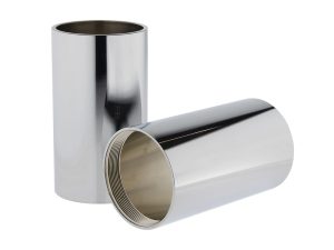 Polished stainless steel motorcycle exhaust silencers for Revelry Motorcycles AU.