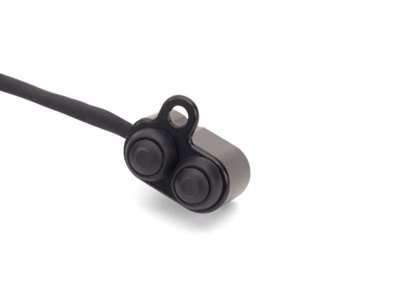 Wireless motorcycle communication earbud with microphone and Bluetooth connectivity.