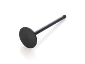 Black motorcycle engine valve for Revelry Motorcycles, high-performance Australian bike part.