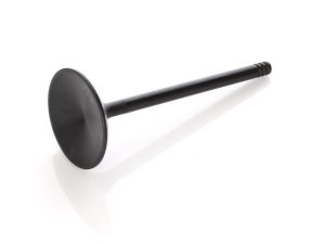 Black motorcycle engine valve - high-performance bike replacement part.