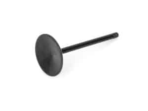 Black motorcycle engine valve, high-performance replacement part for bikes.