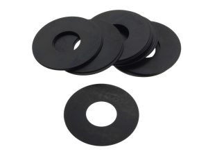 Dark rubber washers for motorcycle maintenance and repair.