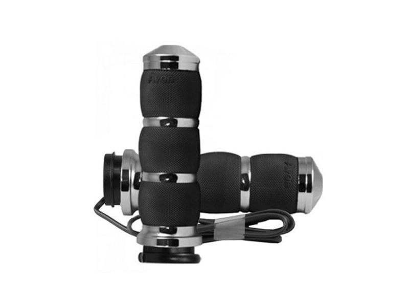 Heated Air Cushion Handgrips - Chrome. Fits Big Twin 2008-2024 with Throttle-by-Wire Ergonomic motorcycle handlebar grip with rubber grips for comfort and control.