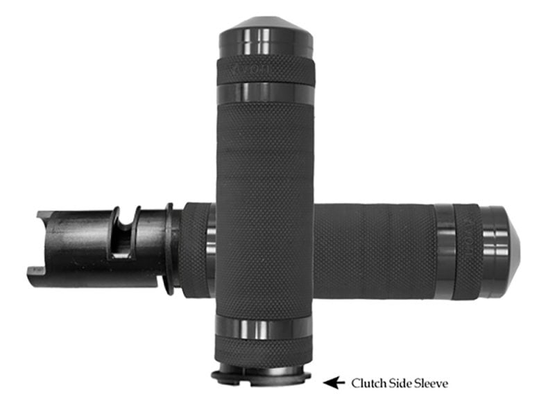 Heavy-duty motorcycle handlebar grips with textured rubber surface for enhanced grip and control.