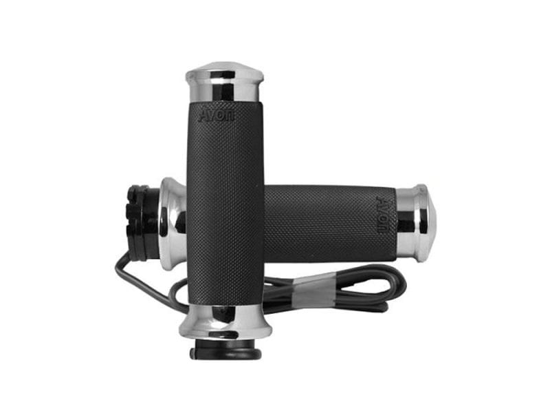Heated Custom Contour Handgrips - Chrome. Fits H-D with Throttle Cable. High-quality motorcycle grips for Revelry Motorcycles, durable and comfortable for riding.