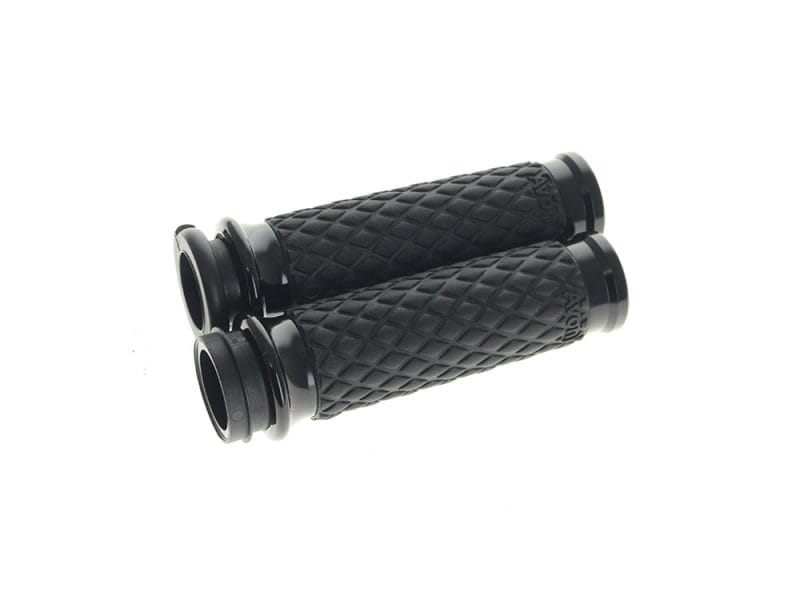 Diamond Contour Handgrips - Black. Fits Big Twin 2008-2024 with Throttle-by-Wire Rubber motorcycle handlebar grips for Revelry Motorcycles.