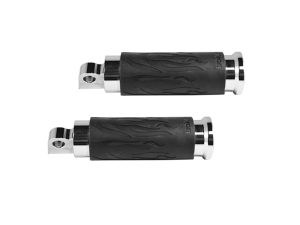 High-performance motorcycle handlebar grips with flame design for Revelry Motorcycles.