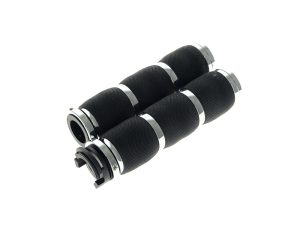 Black motorcycle handlebar grips for Revelry Motorcycles, premium grip comfort and control.
