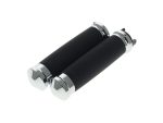 Aluminium motorcycle handlebar grips with textured rubber surface for enhanced control and comfort.