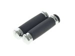 Aluminium motorcycle handlebar grips with textured rubber surface for enhanced grip and control.