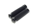 Black motorcycle handlebar grips for enhanced control and comfort.