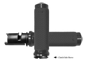 Black motorcycle handlebar grips for Revelry Motorcycles Australia, durable rubber for enhanced grip.