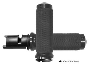 Black motorcycle handlebar grips for Revelry Motorcycles, designed for comfort and control.