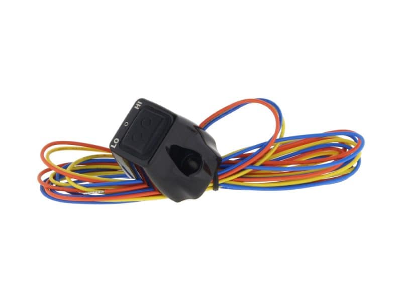 Multicoloured motorcycle switch wiring harness for Revelry Motorcycles accessories.