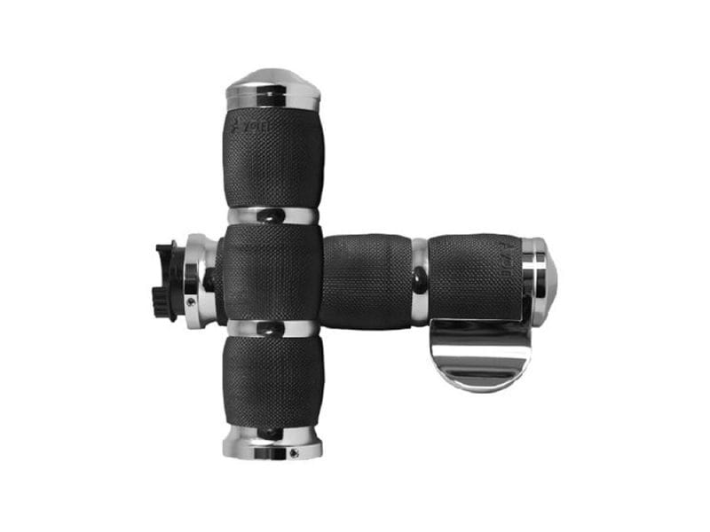 Ergonomic motorcycle handlebar grips with textured rubber for enhanced control.