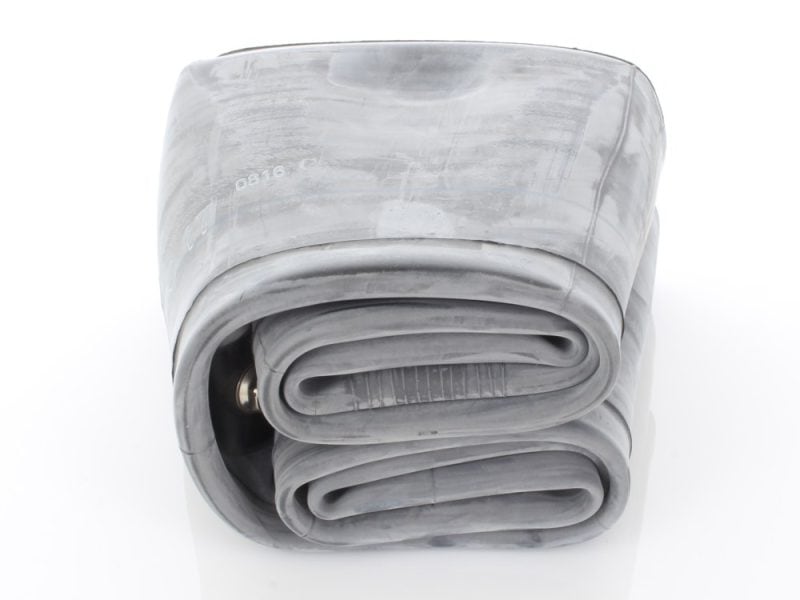 Heavy-duty inner tube for motorcycle tyres, durable rubber material, suitable for motorcycle repairs.