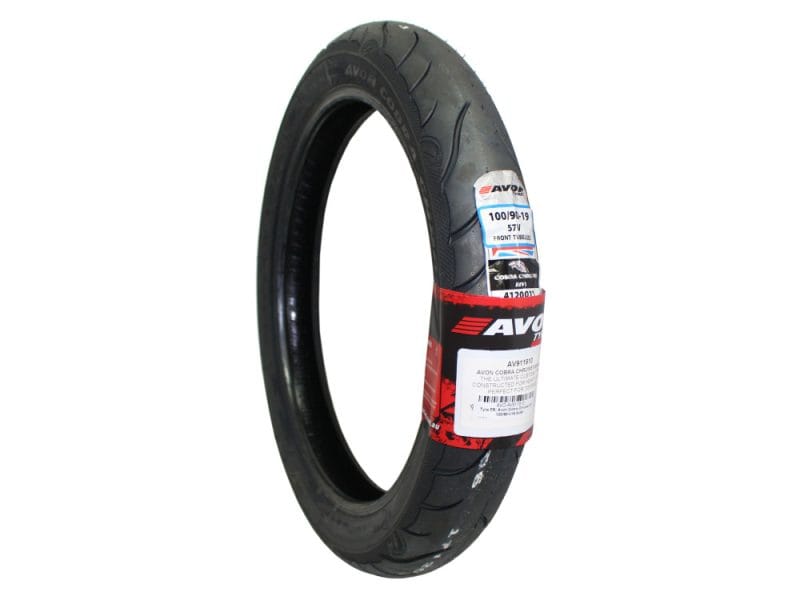 High-performance Avon motorcycle front tire for Revelry Motorcycles enthusiasts.